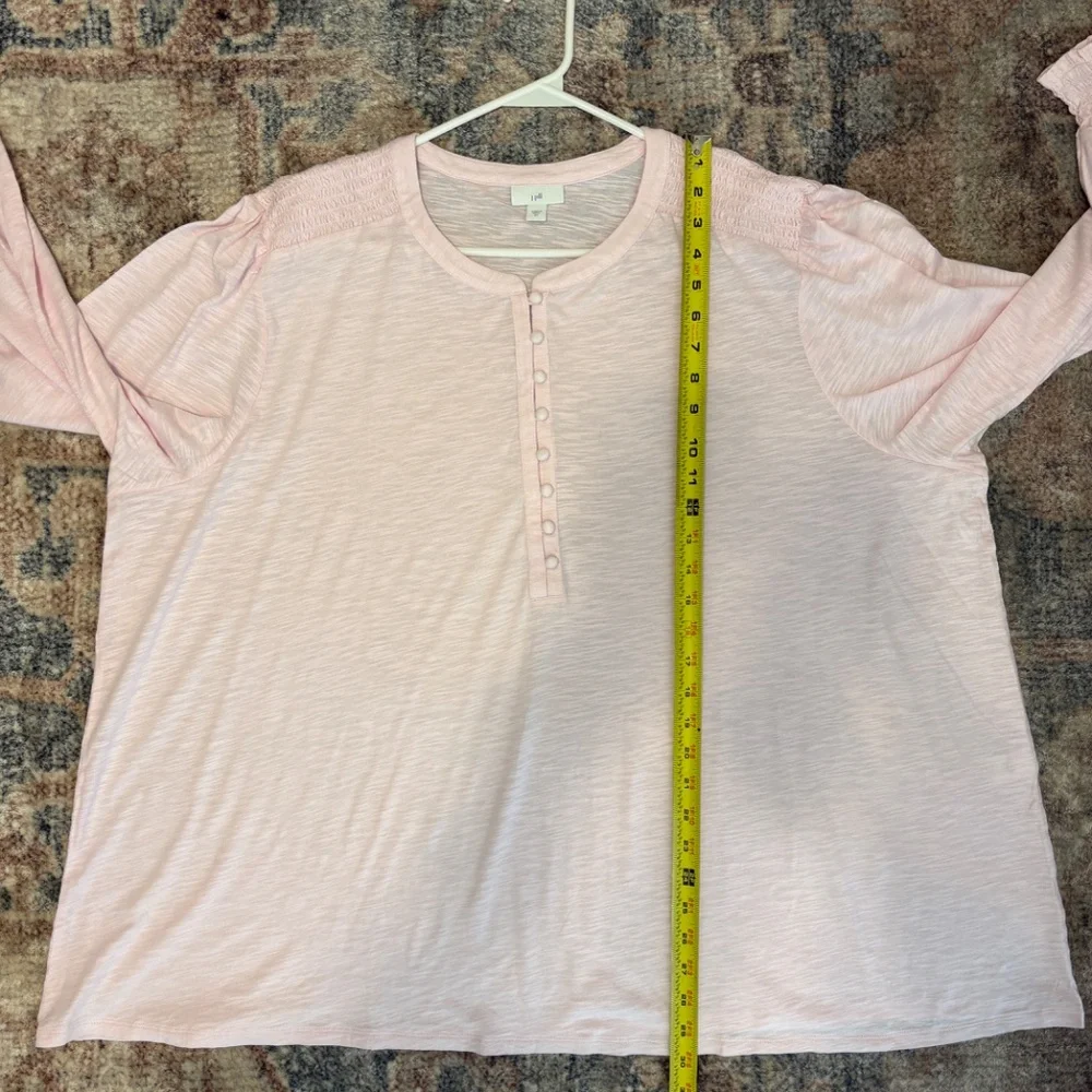 J. Jill Women's Plus Smocked Cotton Popover Henley Tunic Shirt Top 4X Pink - Picture 10 of 11